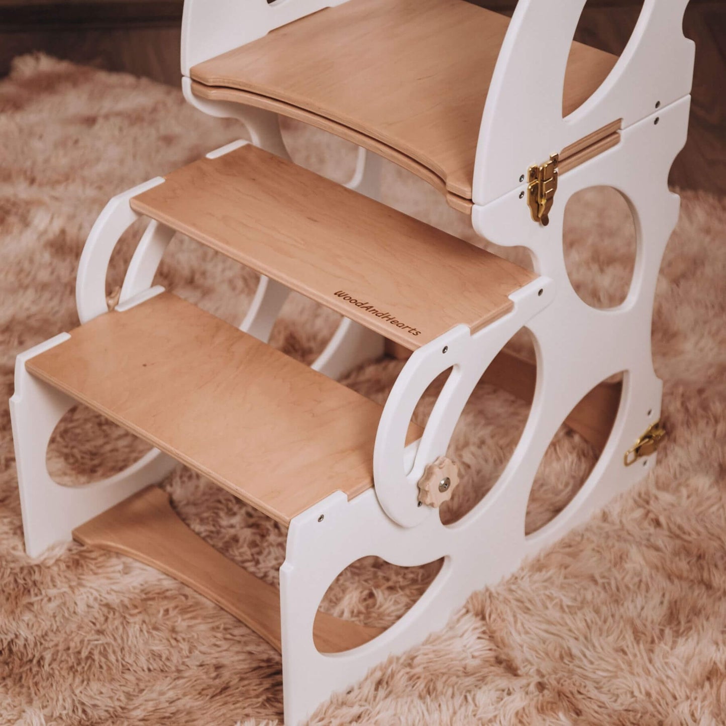 Detail of Wood and Hearts Convertible Kitchen Tower Butterfly White & Wood