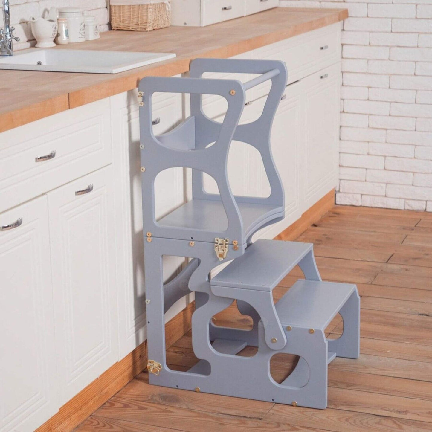Wood and Hearts Convertible Kitchen Tower | Neckline | Grey