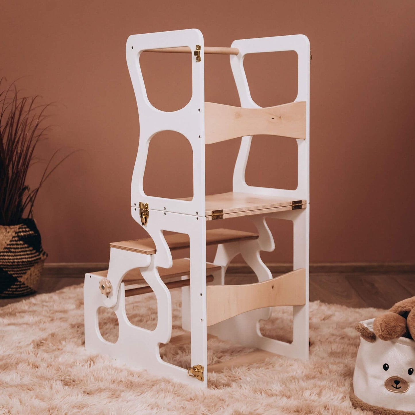 Wood and Hearts Convertible Kitchen Tower Neckline White & Wood
