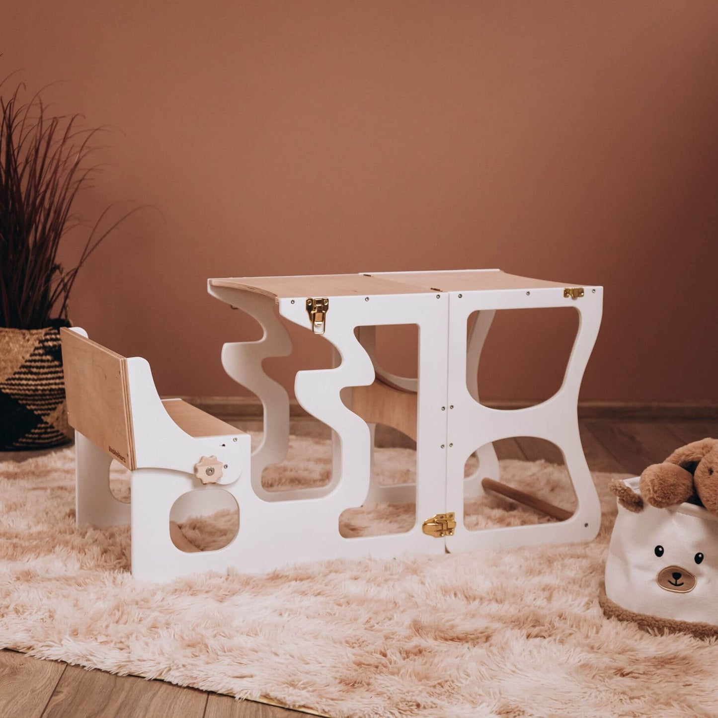 Wood and Hearts Convertible Kitchen Tower Neckline White & Wood