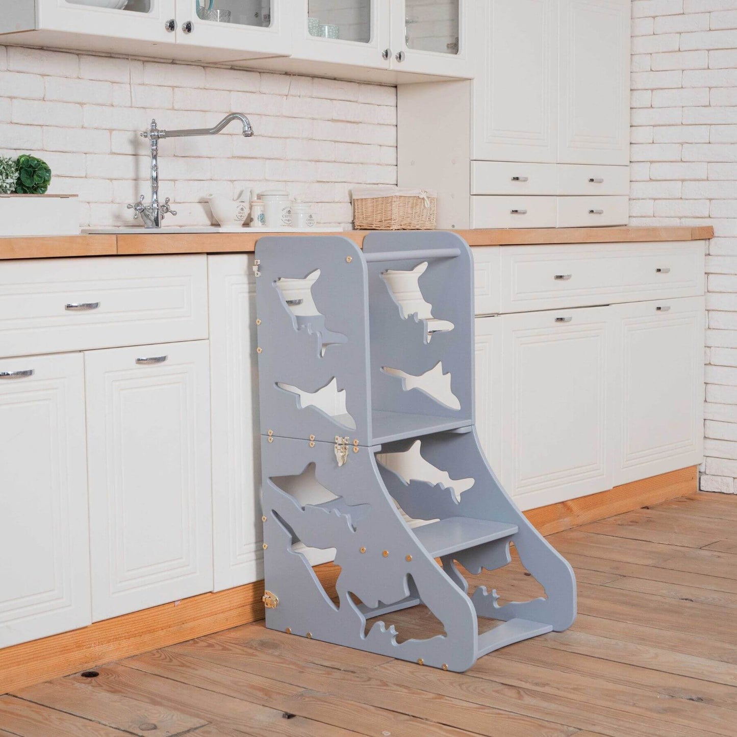 Wood and Hearts Convertible Kitchen Tower Shark Grey