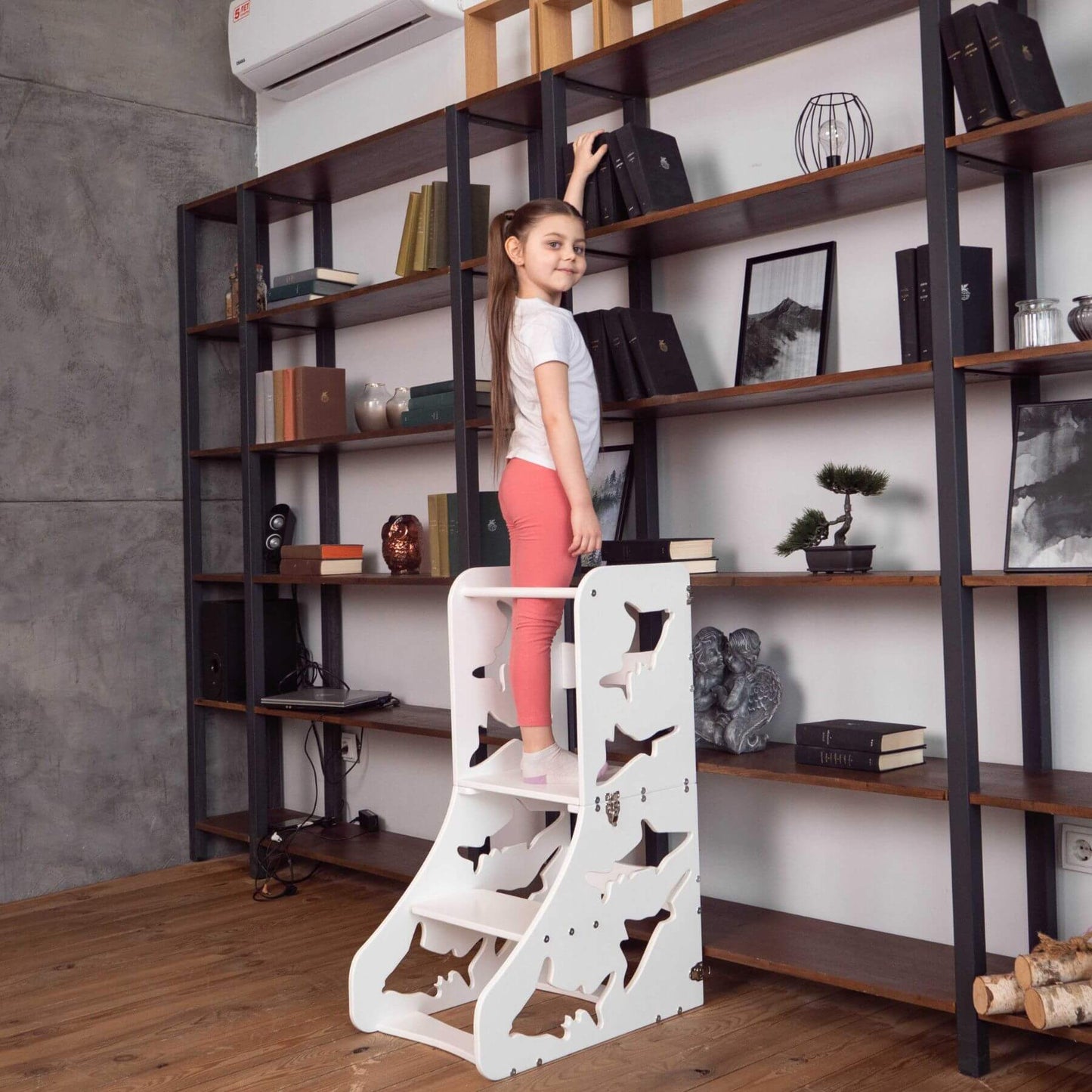 Girl Standing on Wood and Hearts Convertible Kitchen Tower Shark White