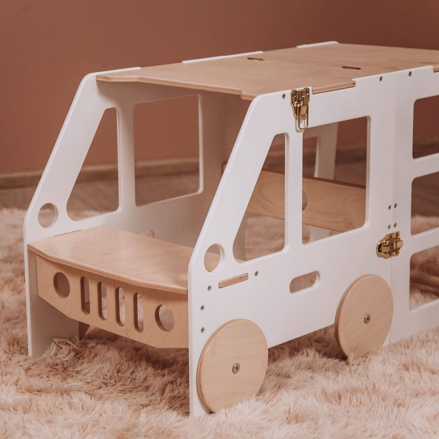 Detail of Wood and Hearts Convertible Kitchen Tower Truck White & Wood
