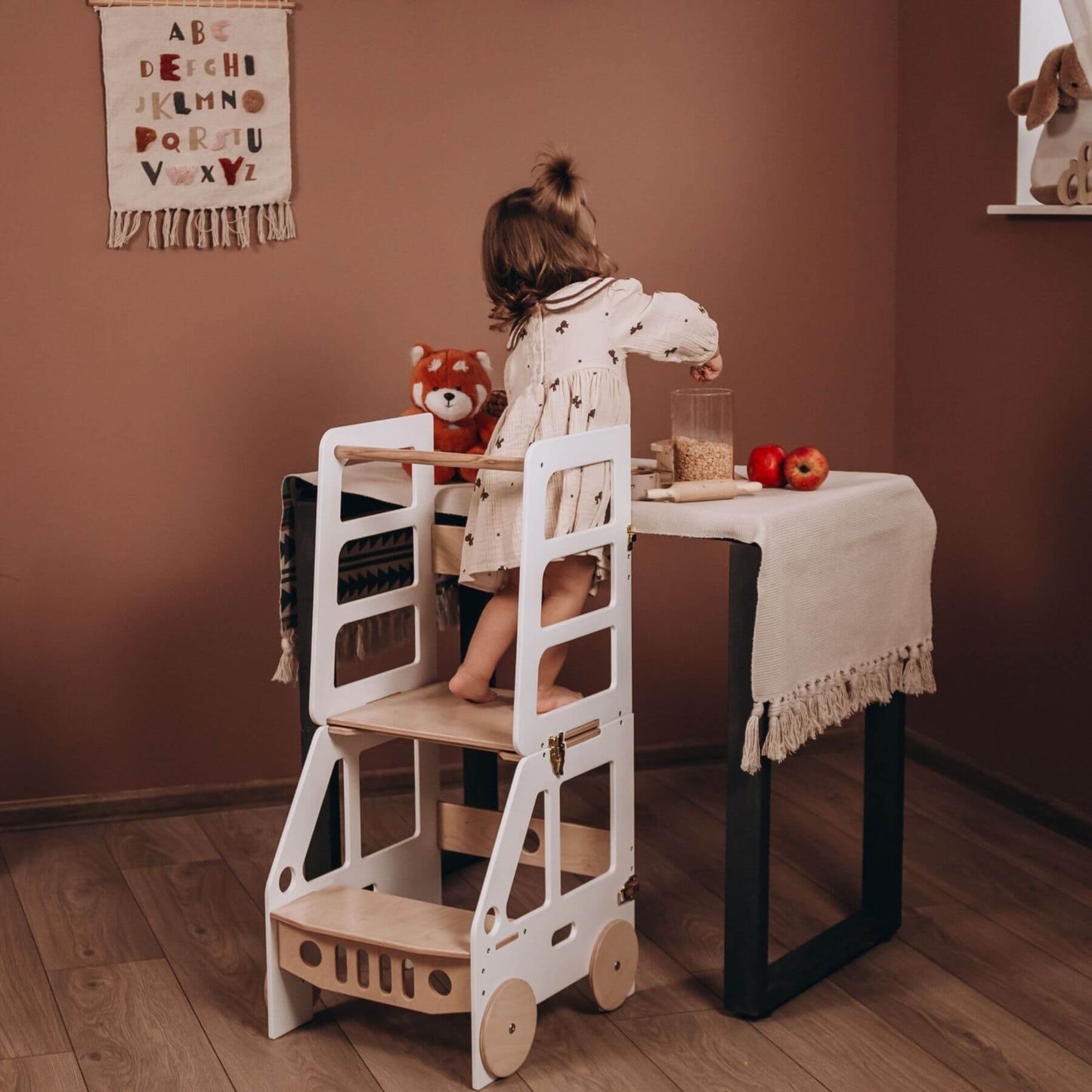 Girl Standing on Wood and Hearts Convertible Kitchen Tower Truck White & Wood