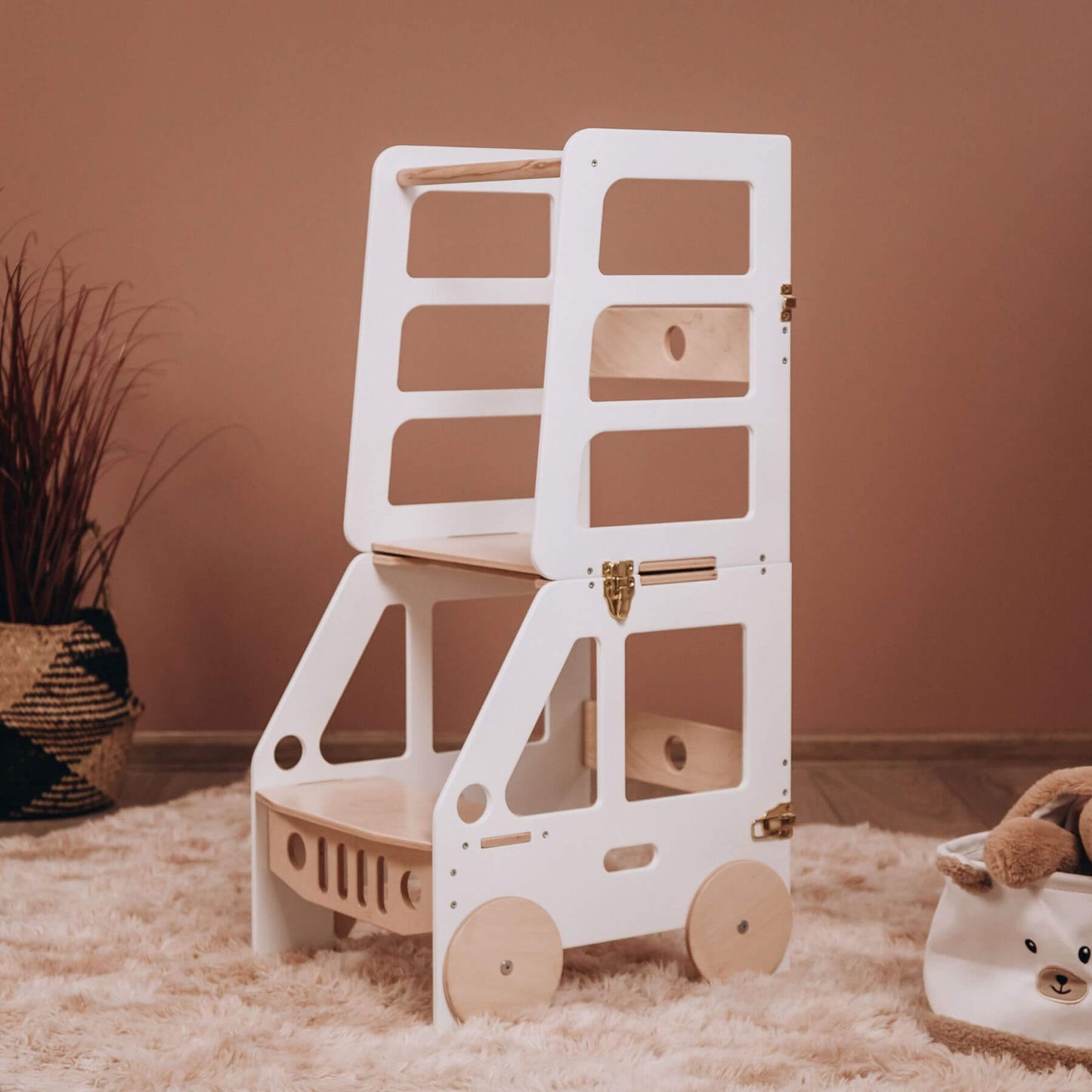 Wood and Hearts Convertible Kitchen Tower Truck White & Wood