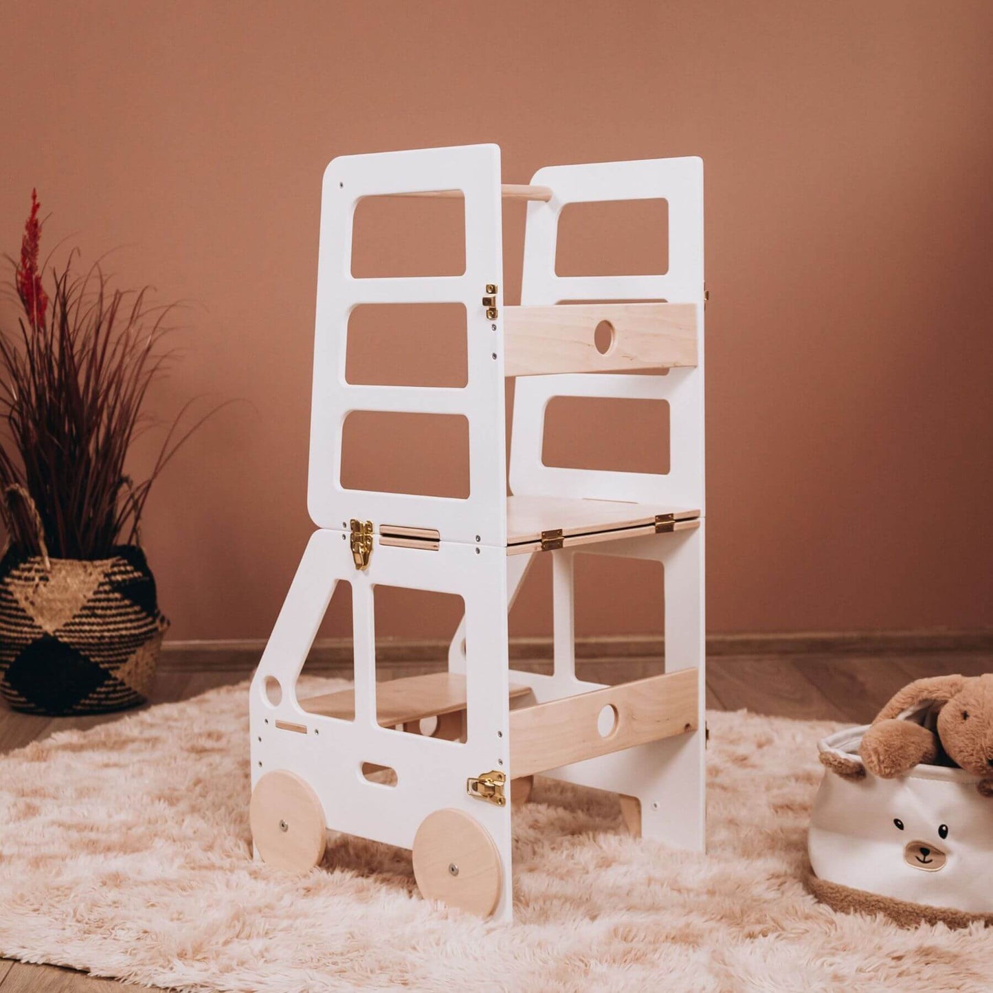 Wood and Hearts Convertible Kitchen Tower Truck White & Wood