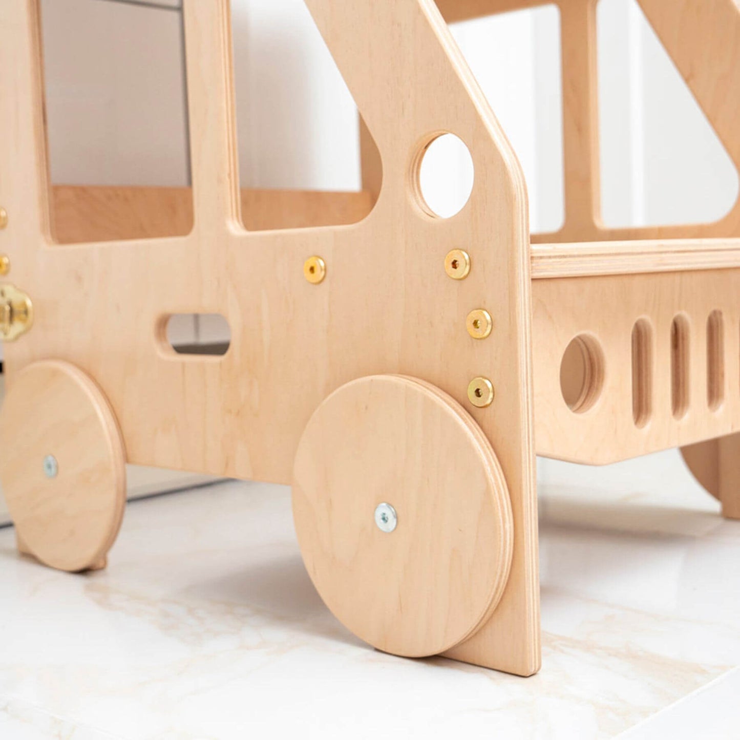 Detail of Wood and Hearts Convertible Kitchen Tower Truck Wood