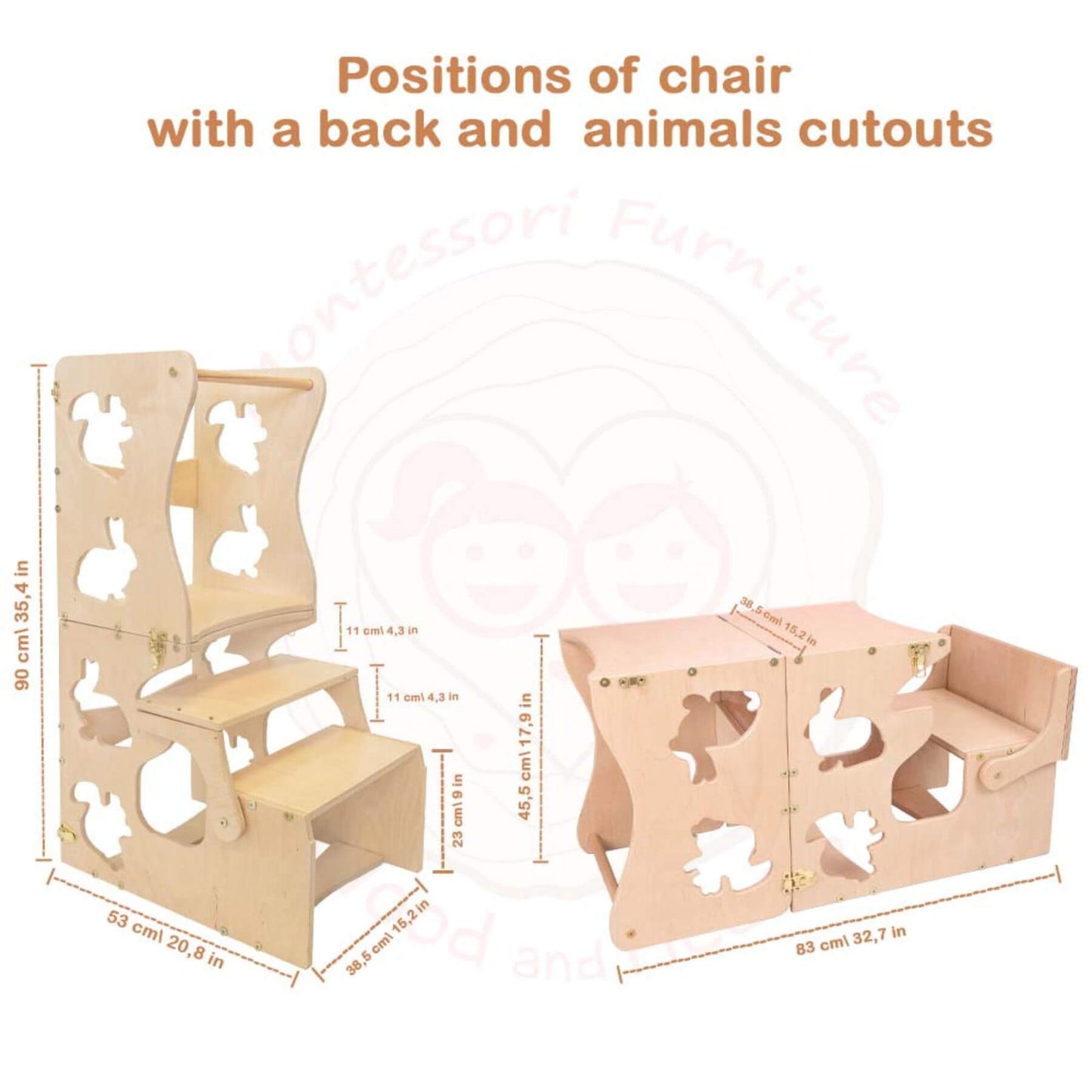 Wood and Hearts Convertible Kitchen Tower Animals Wood