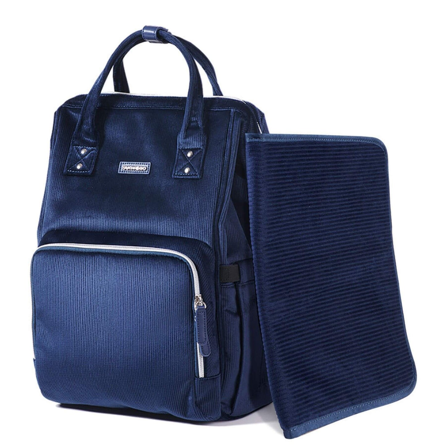 Corduroy Diaper Backpack with Changing Pad Blue