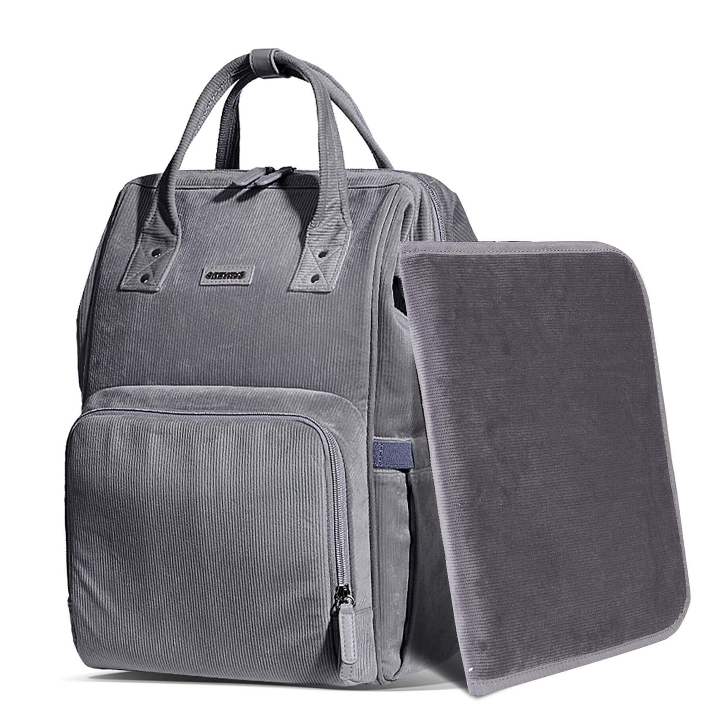 Corduroy Diaper Backpack with changing pad grey