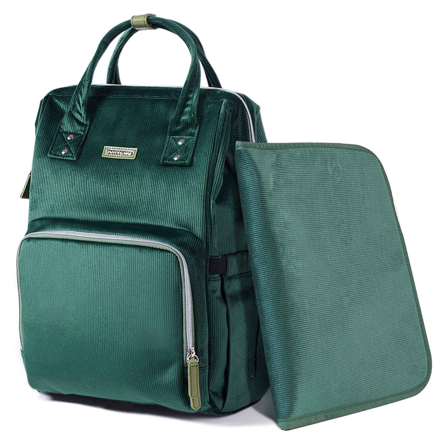 Corduroy Diaper Backpack with Changing Pad Green
