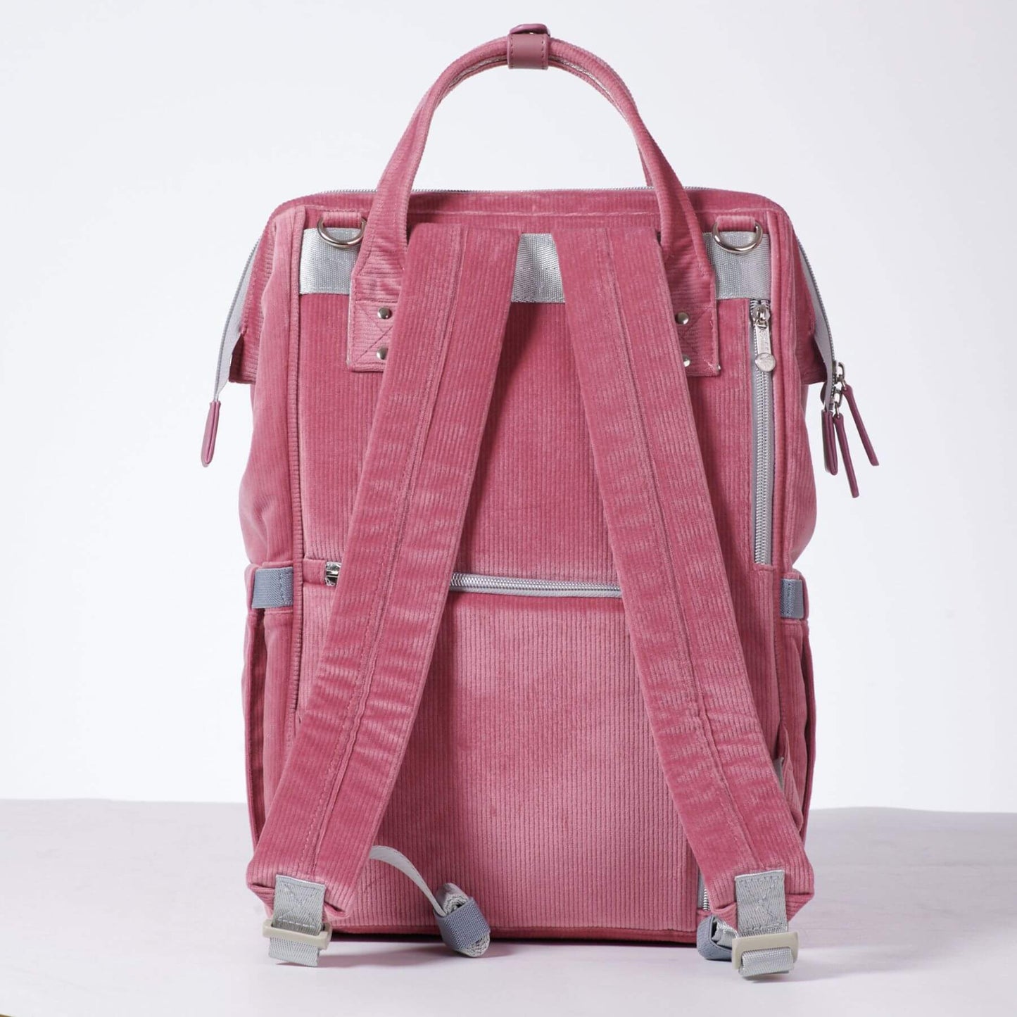 Back View of Corduroy Diaper Backpack Pink