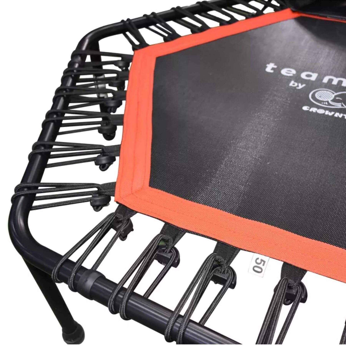Close-up of Crowntec 50'' UV-Resistant Hexagonal Trampoline with Handlebar