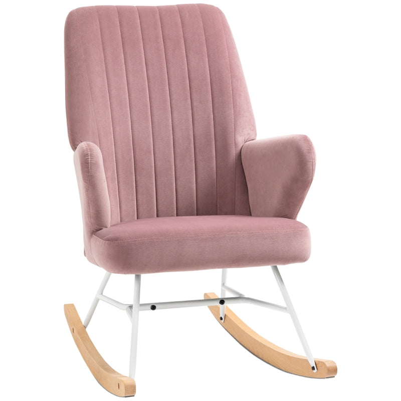 HOMCOM Modern Nursery Accent Rocking Chair | Wingback Chair | Pink