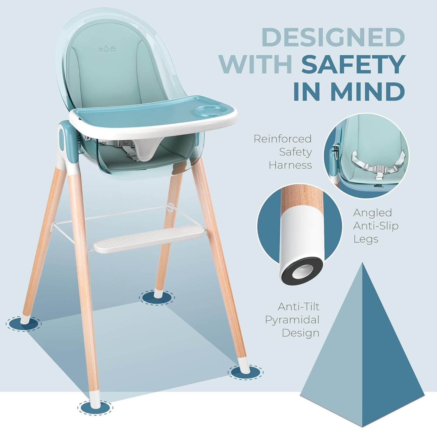 Children Of Design 6 in 1 Deluxe High Chair in Blue - Detail