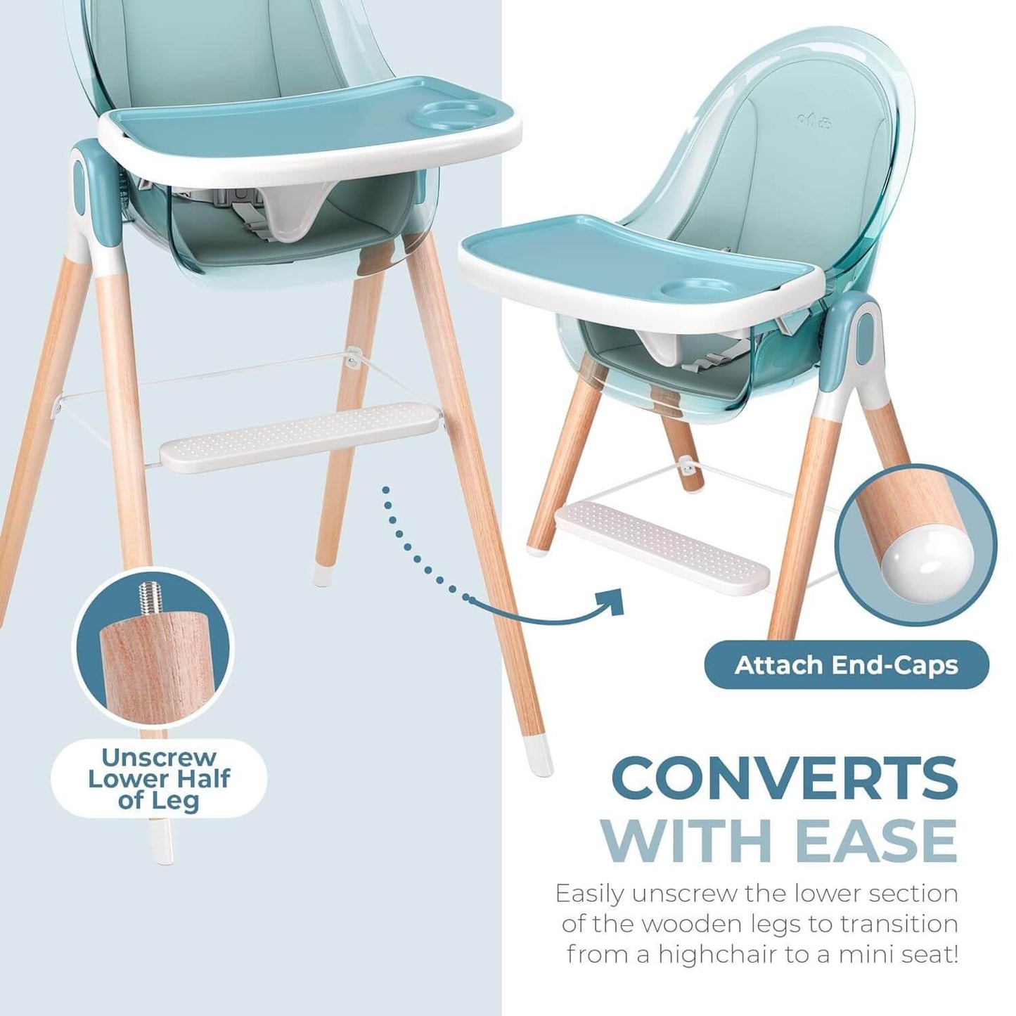 Children Of Design 6 in 1 Deluxe High Chair in Blue - Detail