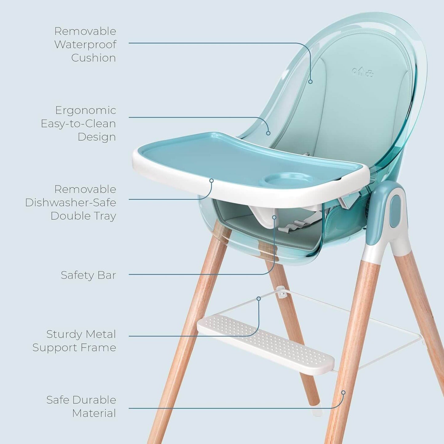 Children Of Design 6 in 1 Deluxe High Chair in Blue - Detail