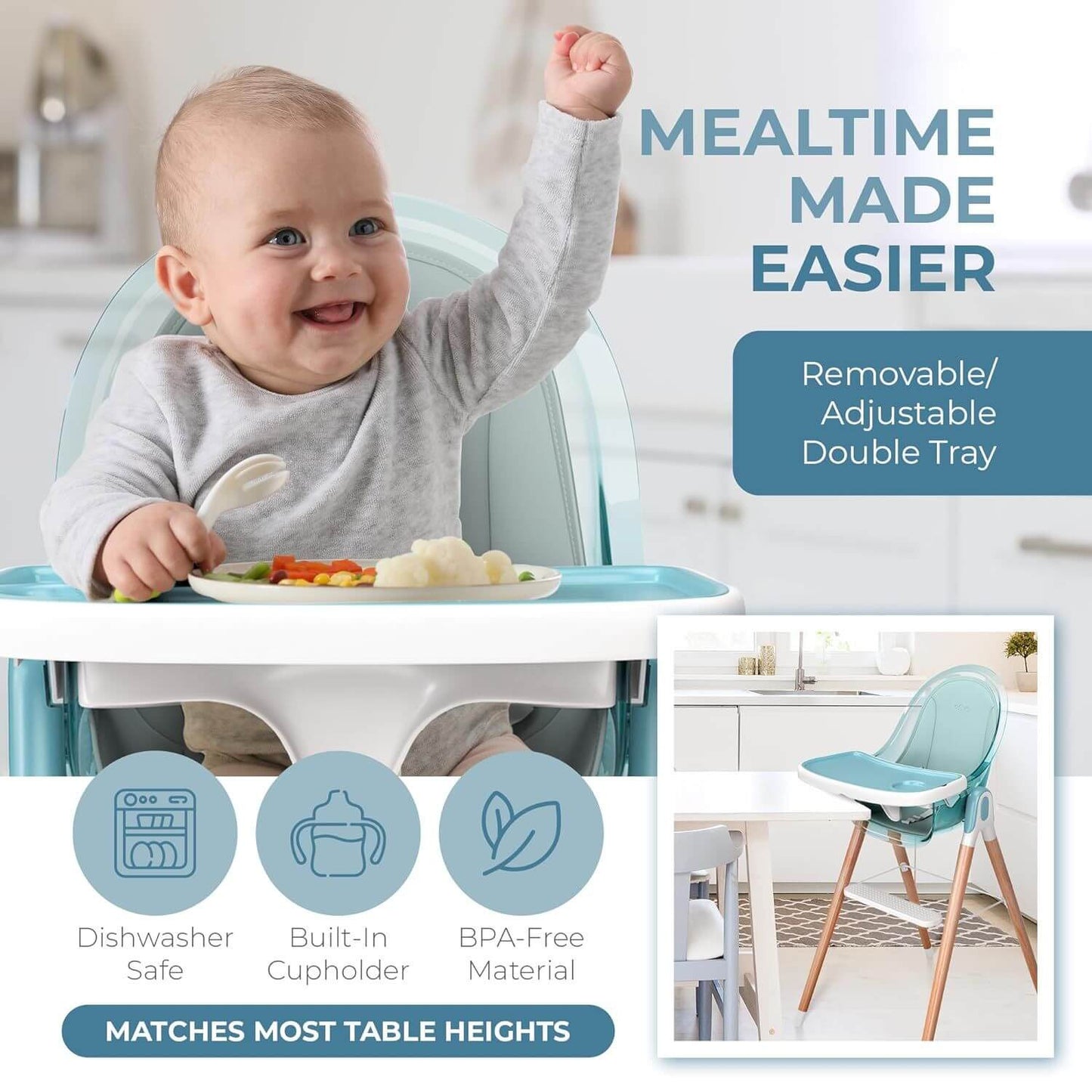 Children Of Design 6 in 1 Deluxe High Chair in Blue - Detail