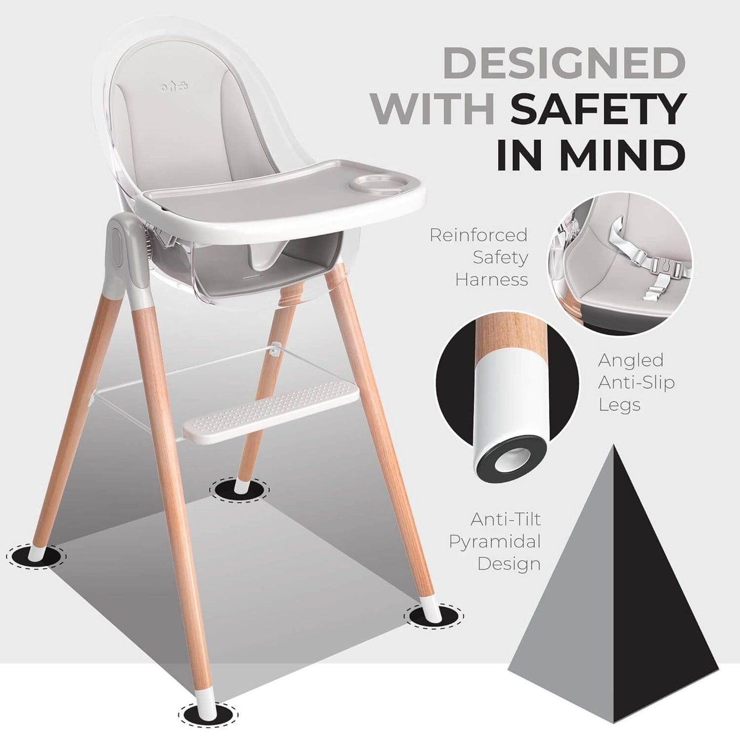 Children Of Design 6 in 1 Deluxe High Chair in Grey - Detail