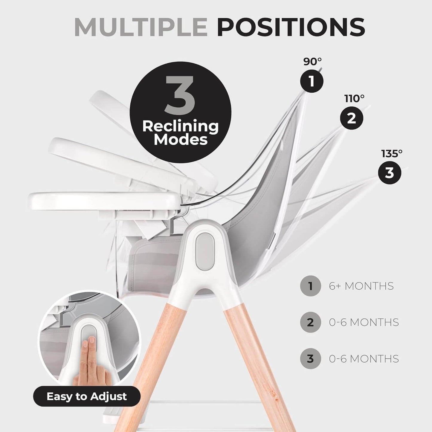Children Of Design 6 in 1 Deluxe High Chair in Grey - Detail