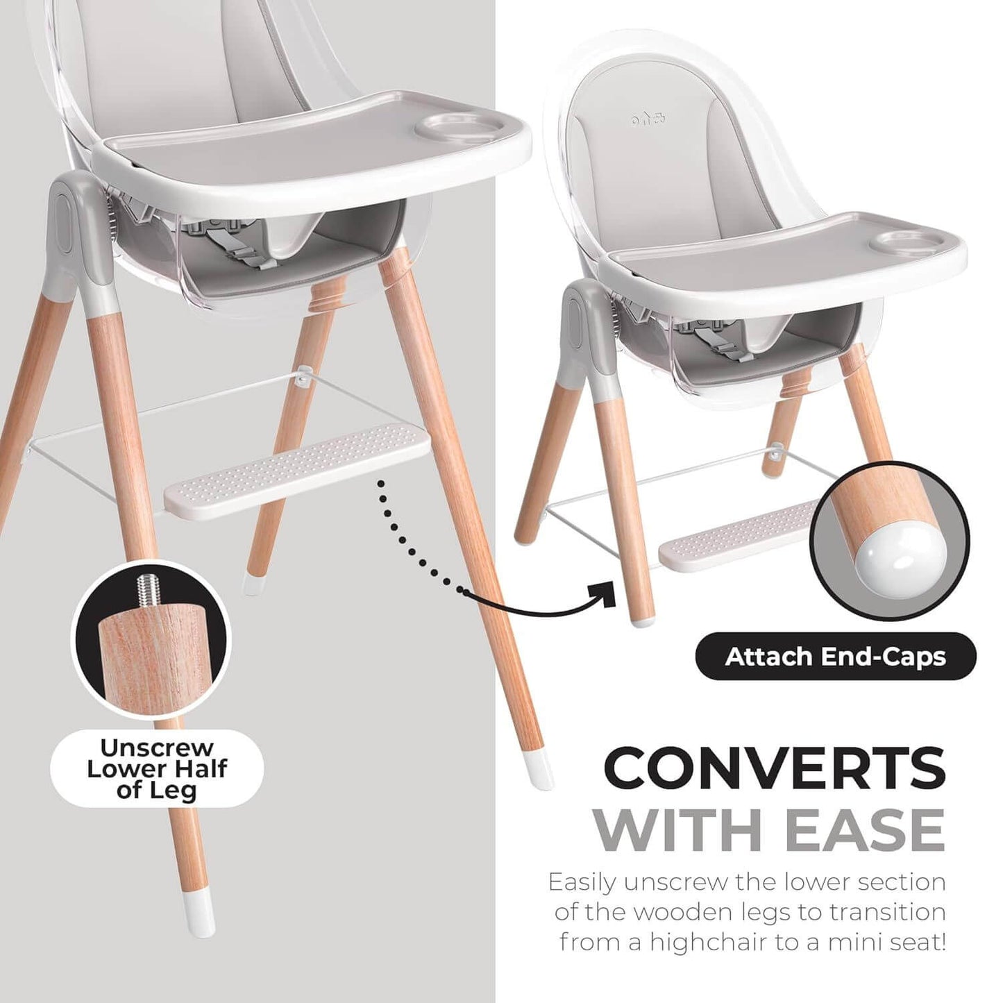 Children Of Design 6 in 1 Deluxe High Chair in Grey - Detail