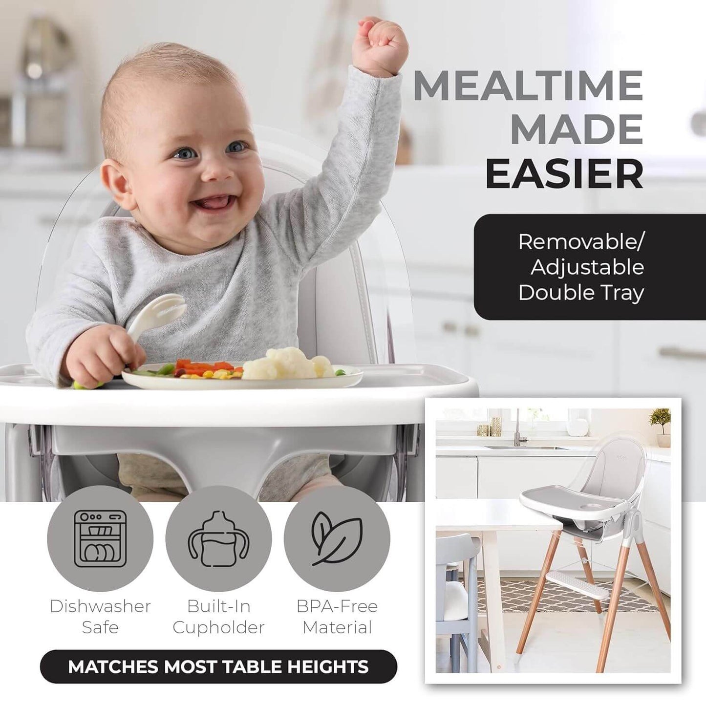 Children Of Design 6 in 1 Deluxe High Chair in Grey - Detail