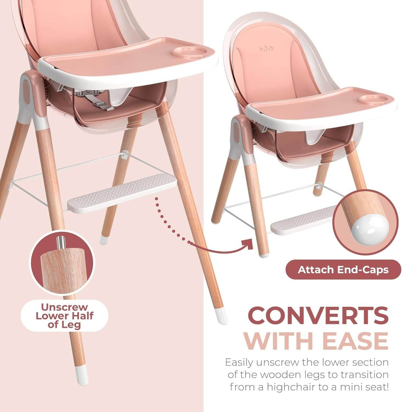 Children Of Design 6 in 1 Deluxe High Chair in Pink - Detail