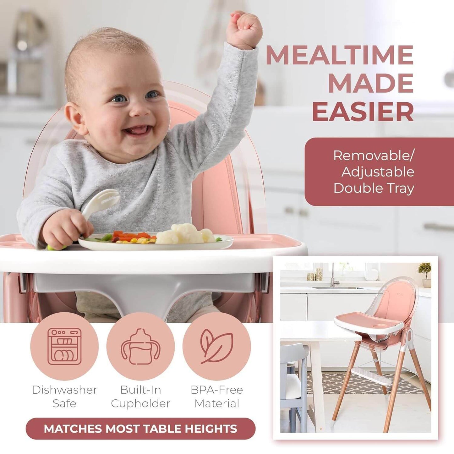 Children Of Design 6 in 1 Deluxe High Chair in Pink - Detail