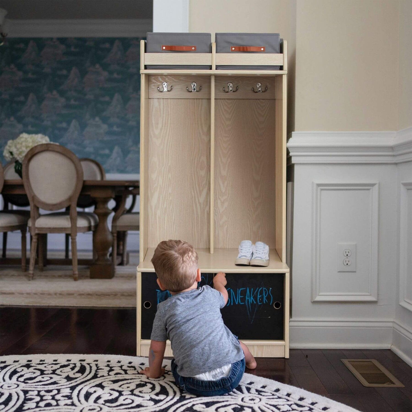 Boy Drawing on the Blackboard on Little Partners Deluxe Cubby Ivory