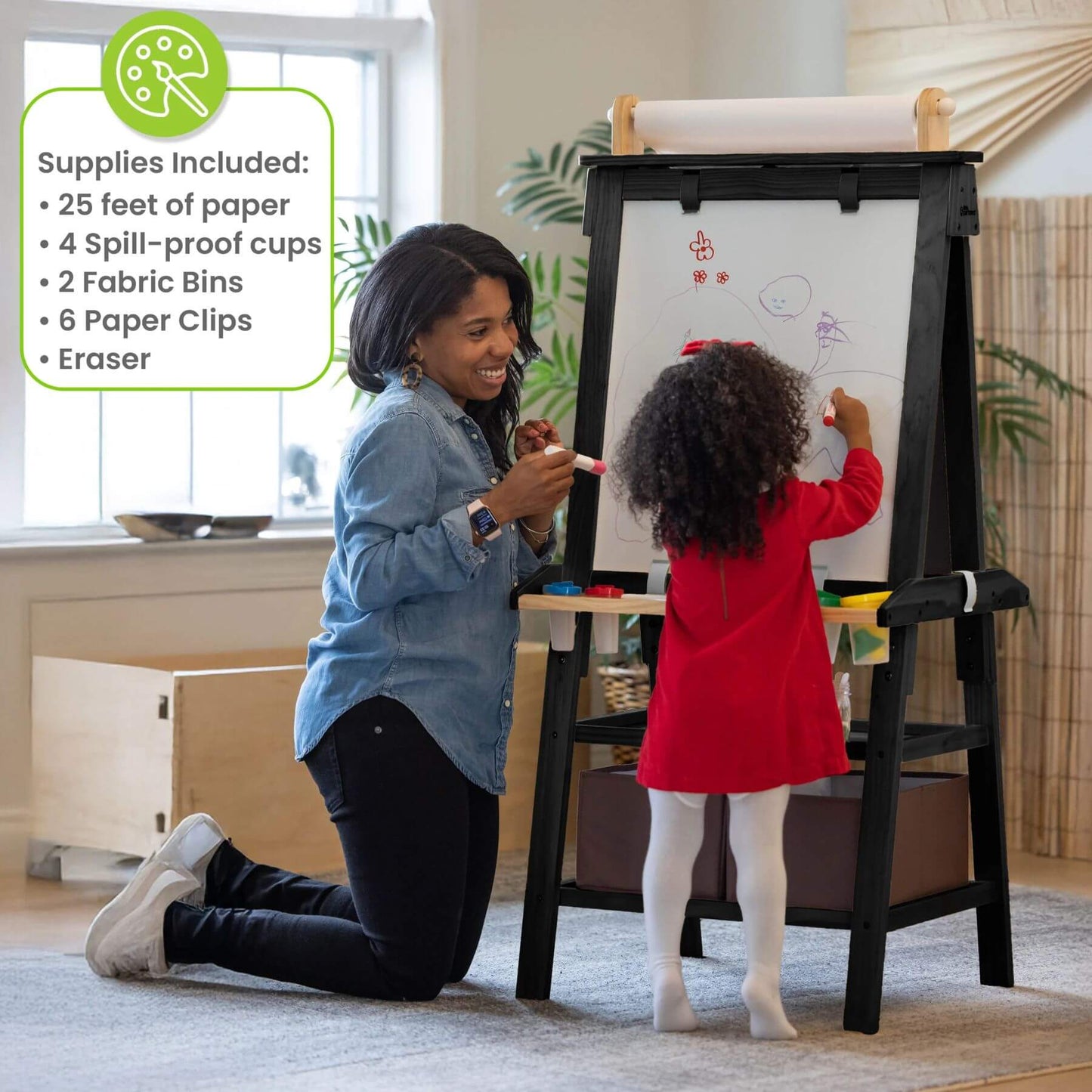 Mom & Girl Drawing on Little Partners Deluxe Learn & Play Art Center Charcoal