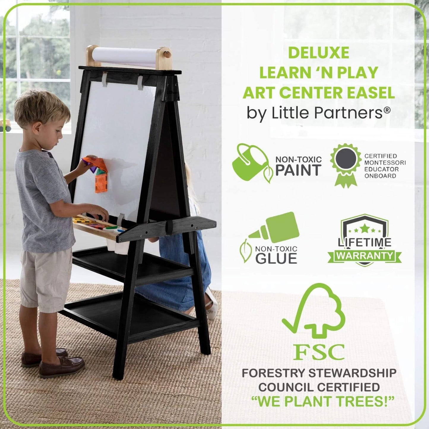 Boy Drawing on Little Partners Deluxe Learn & Play Art Center Charcoal