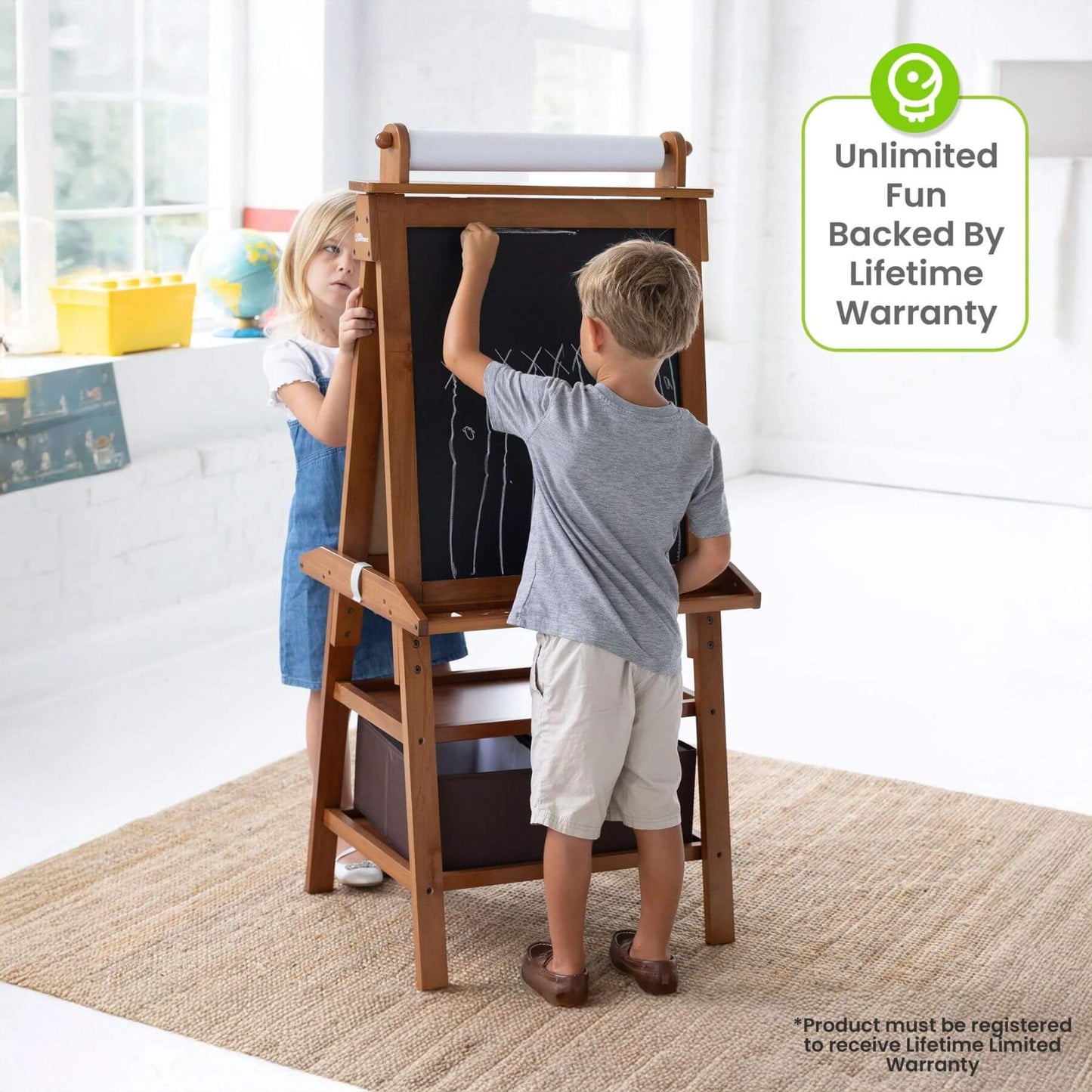Kids Drawing on Both Sides of Little Partners Deluxe Learn & Play Art Center Espresso