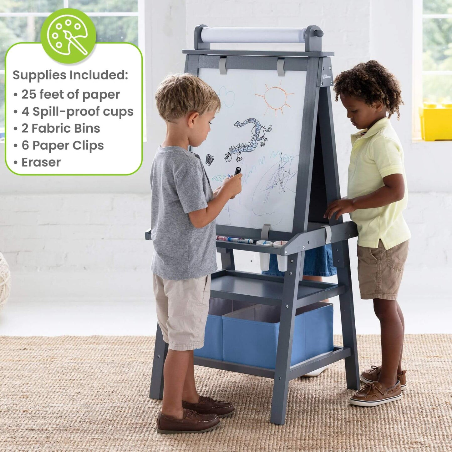Kids Drawing on Little Partners Deluxe Learn & Play Art Center Grey