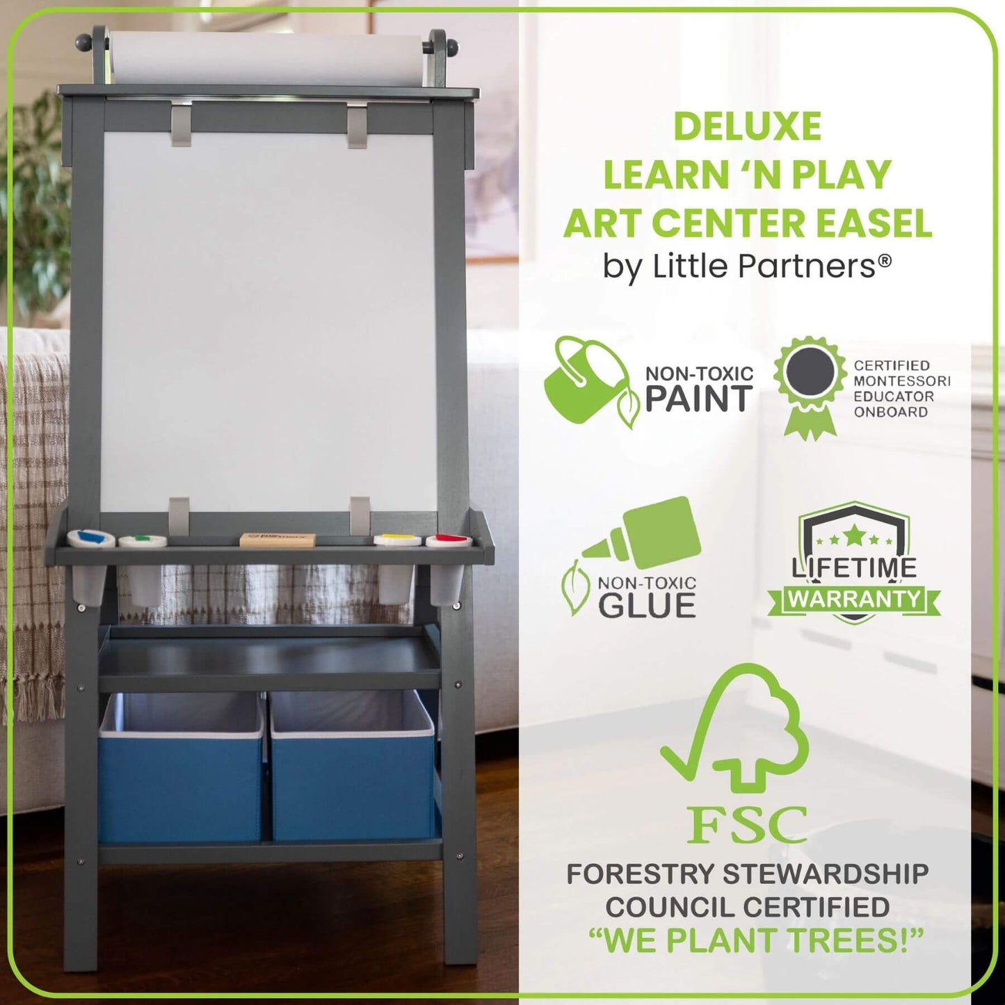 Little Partners Deluxe Learn & Play Art Center Grey