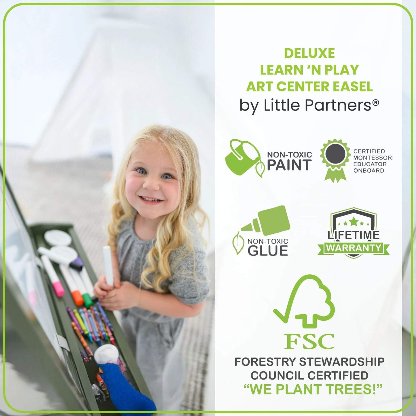 Detail of Little Partners Deluxe Learn & Play Art Center Olive Green