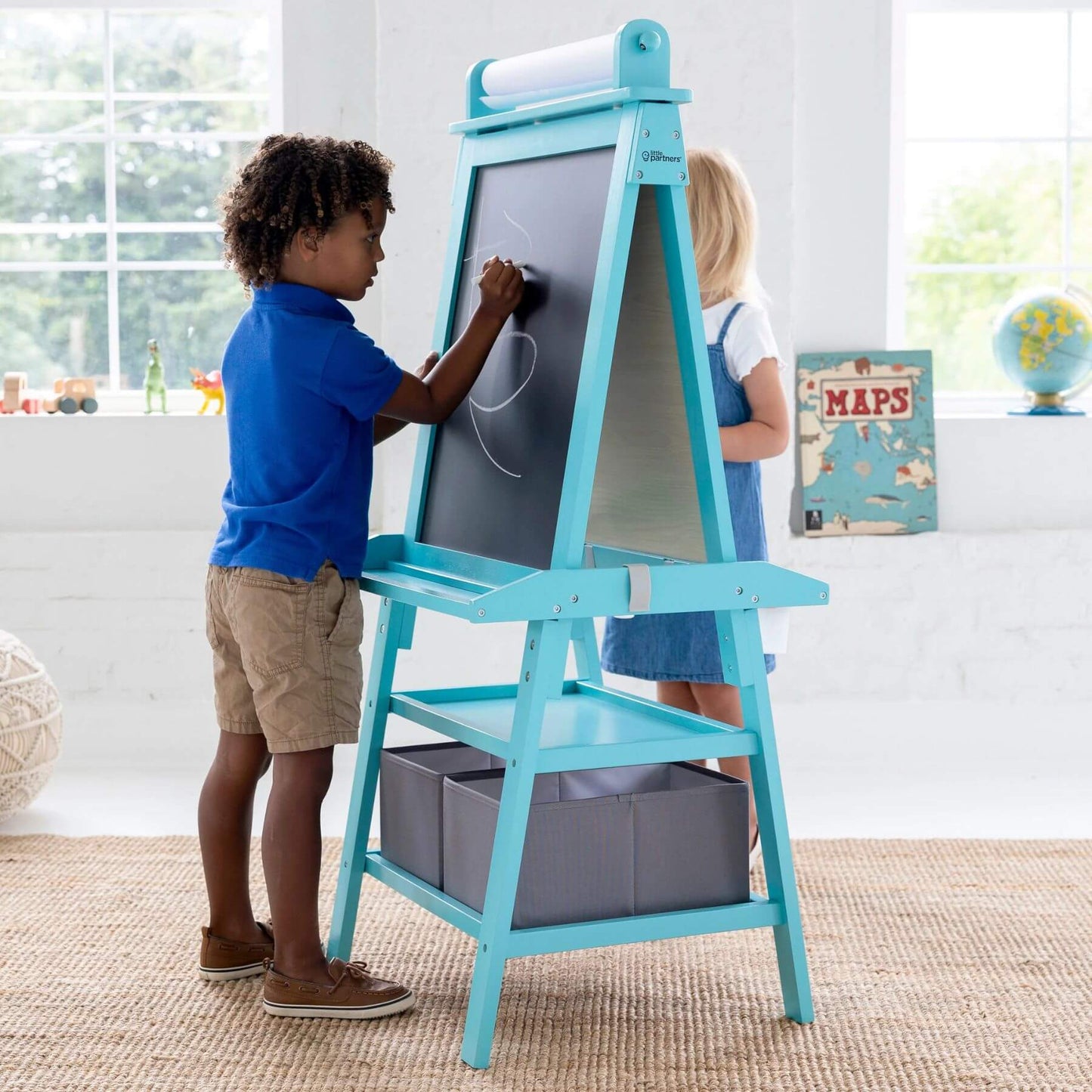 Kids Drawing on Little Partners Deluxe Learn & Play Art Center Turquoise
