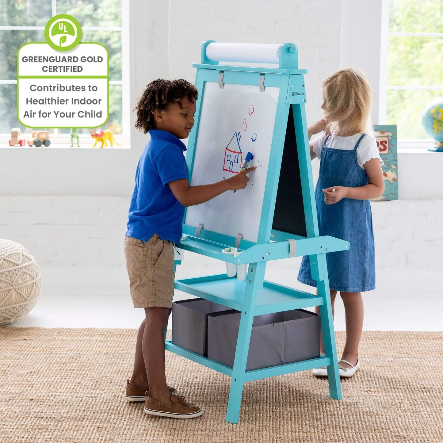 Kids Drawing on Little Partners Deluxe Learn & Play Art Center Turquoise