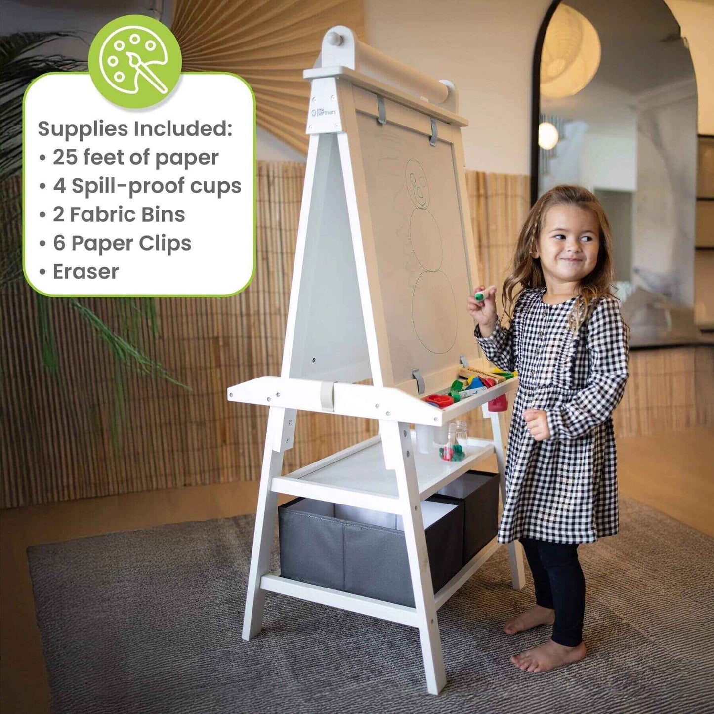 Girl Drawing on Little Partners Deluxe Learn & Play Art Center White