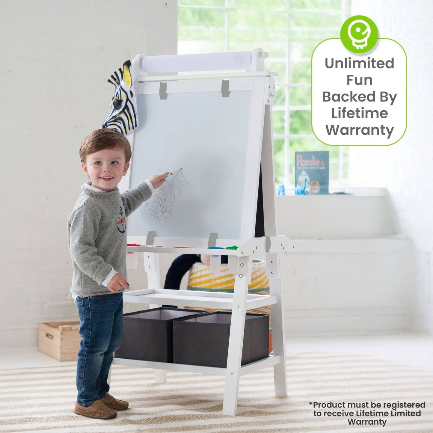Boy Drawing on Little Partners Deluxe Learn & Play Art Center White