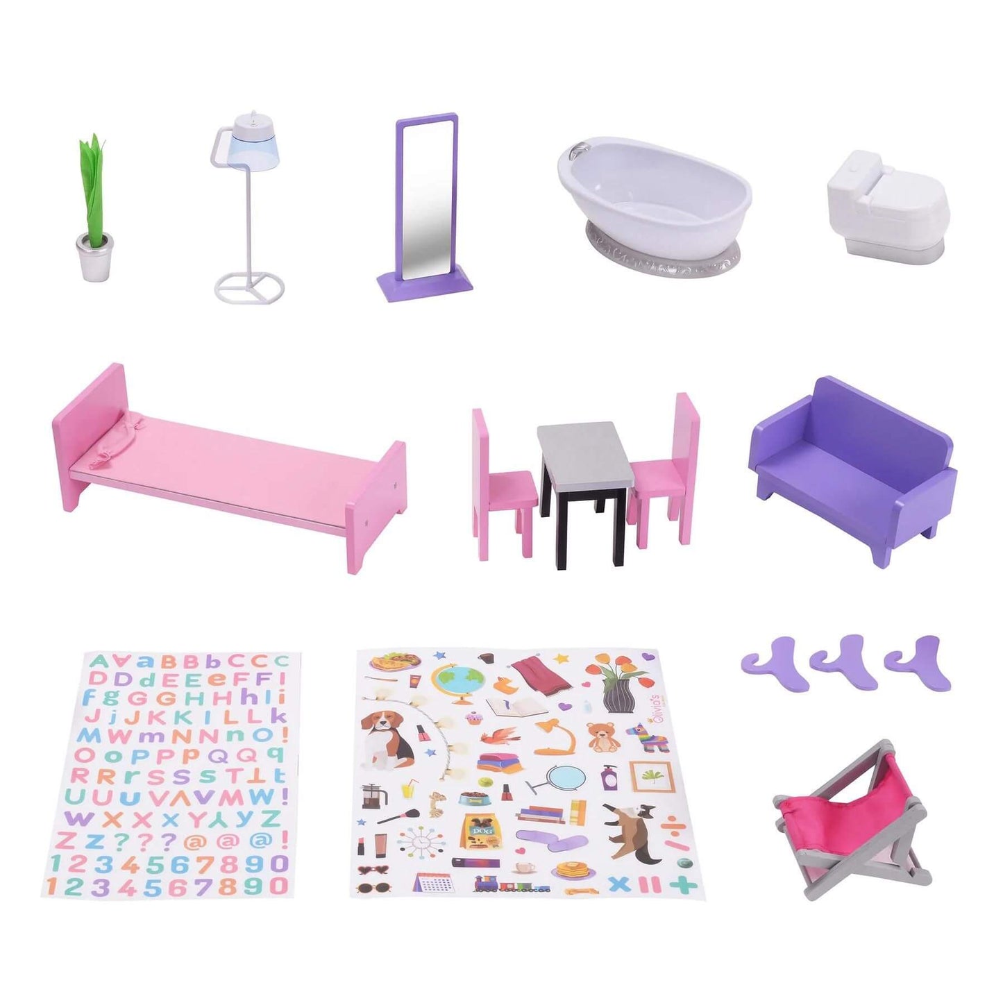 Olivia's Little World Kids Wooden Dreamland Sunset 3-Level Dollhouse Accessories