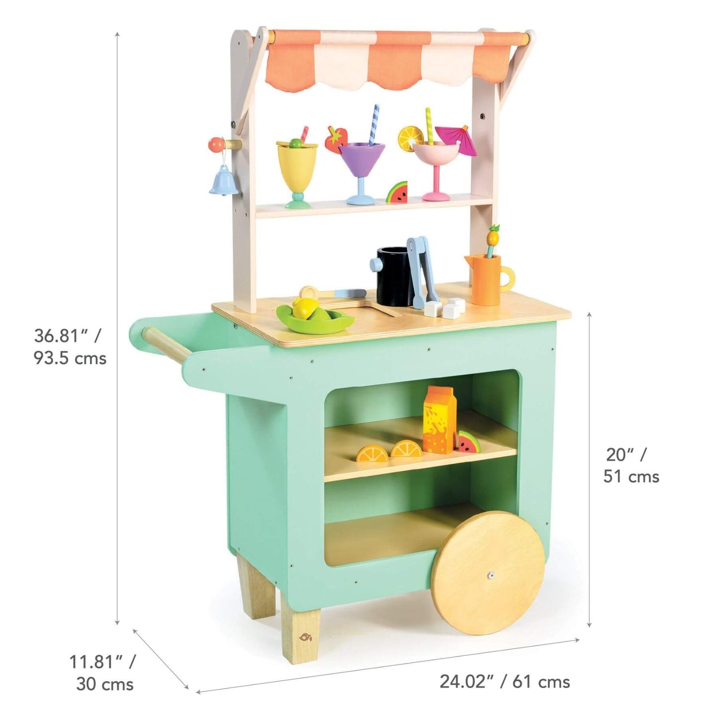 Tender Leaf Drinks Trolley with dimensions displayed