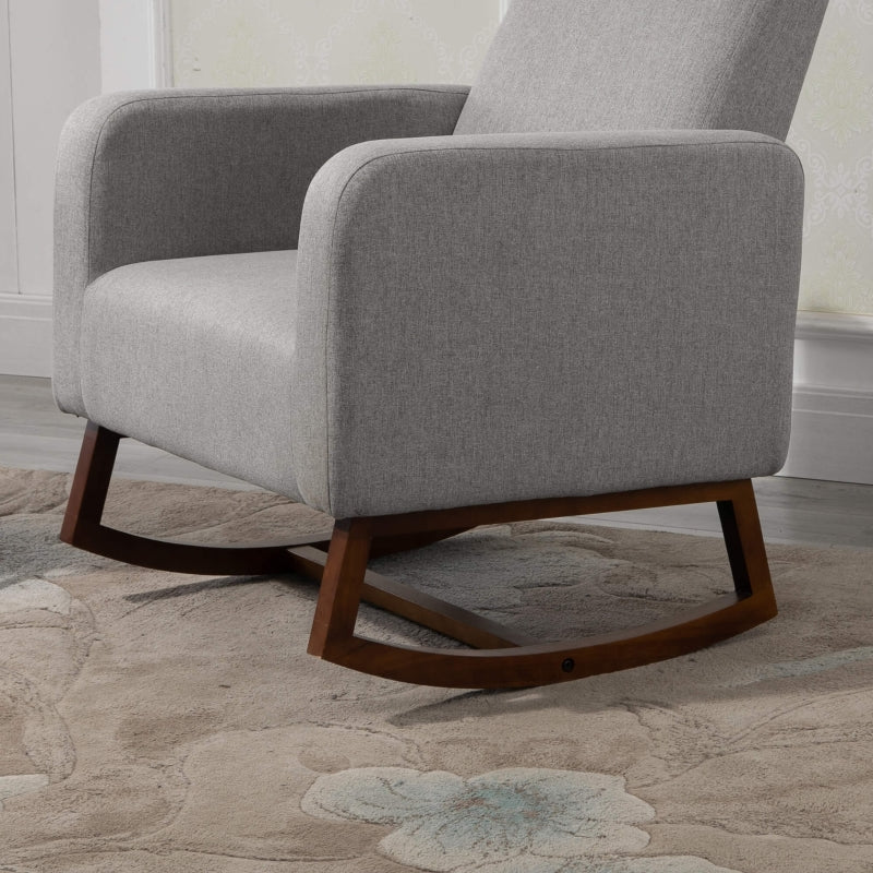 Side View of HOMCOM Nursery Rocker with Curved Wood Base Grey