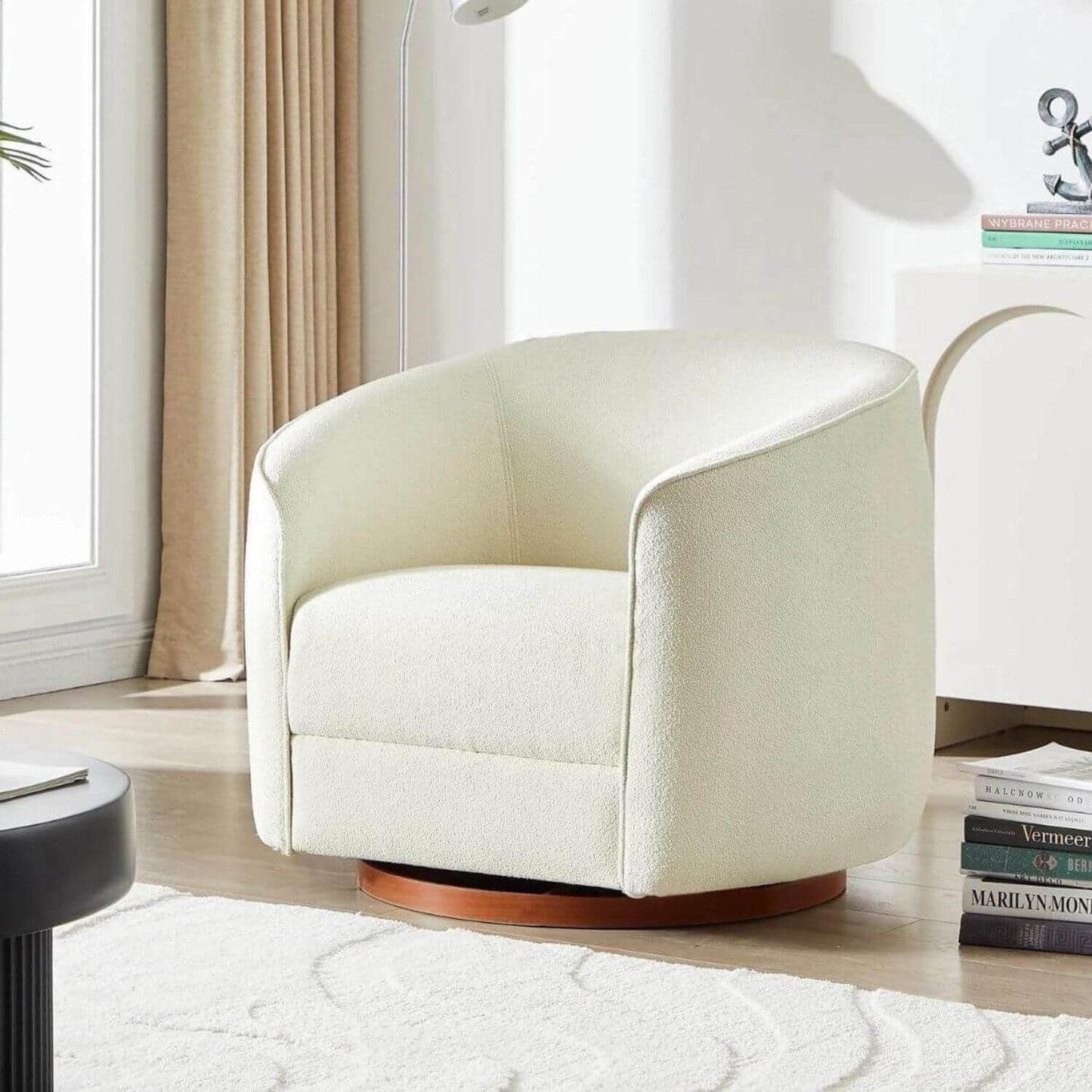 Ashcroft Elise Cream Boucle Nursery Swivel Chair - Lifestyle