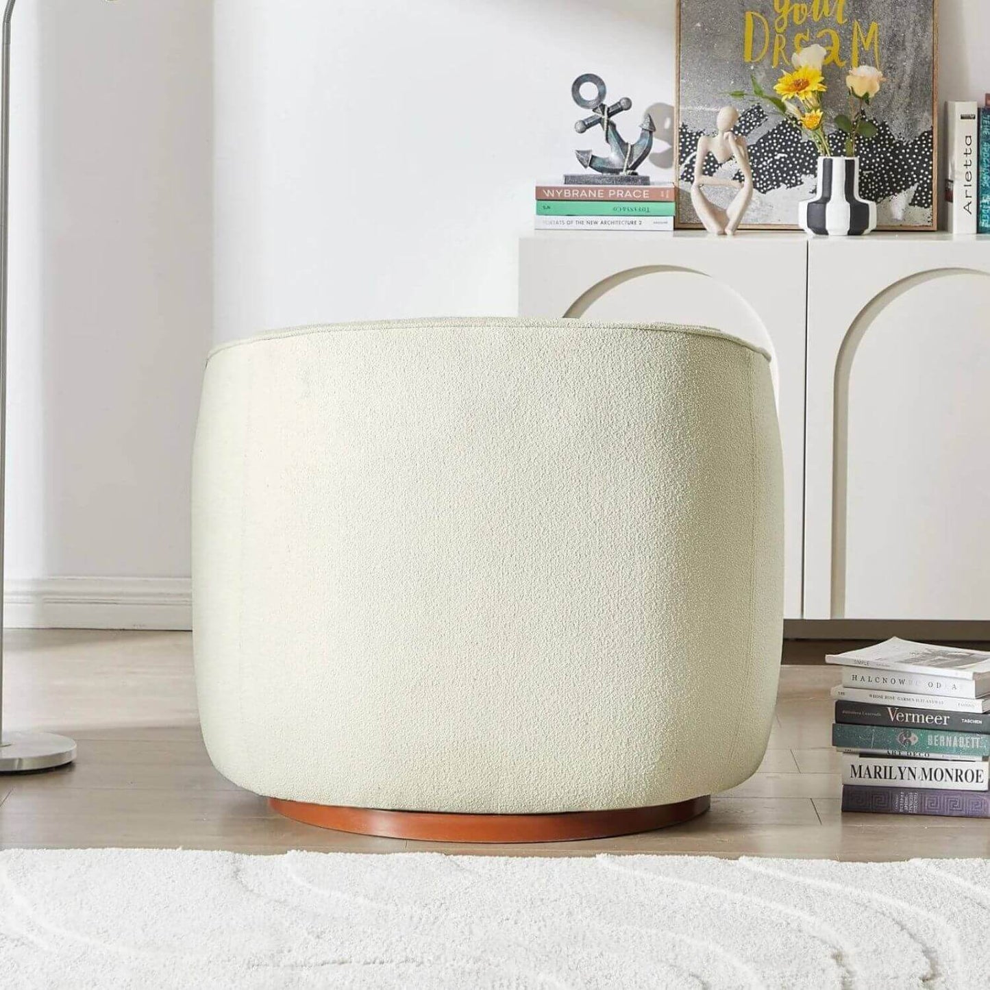 Ashcroft Elise Cream Boucle Nursery Swivel Chair - Lifestyle