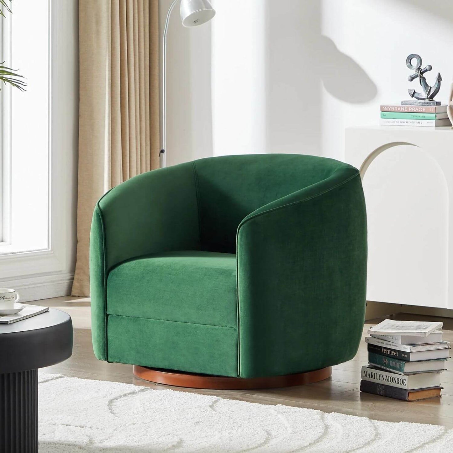 Ashcroft Elise Dark Green Velvet Nursery Swivel Chair - Lifestyle