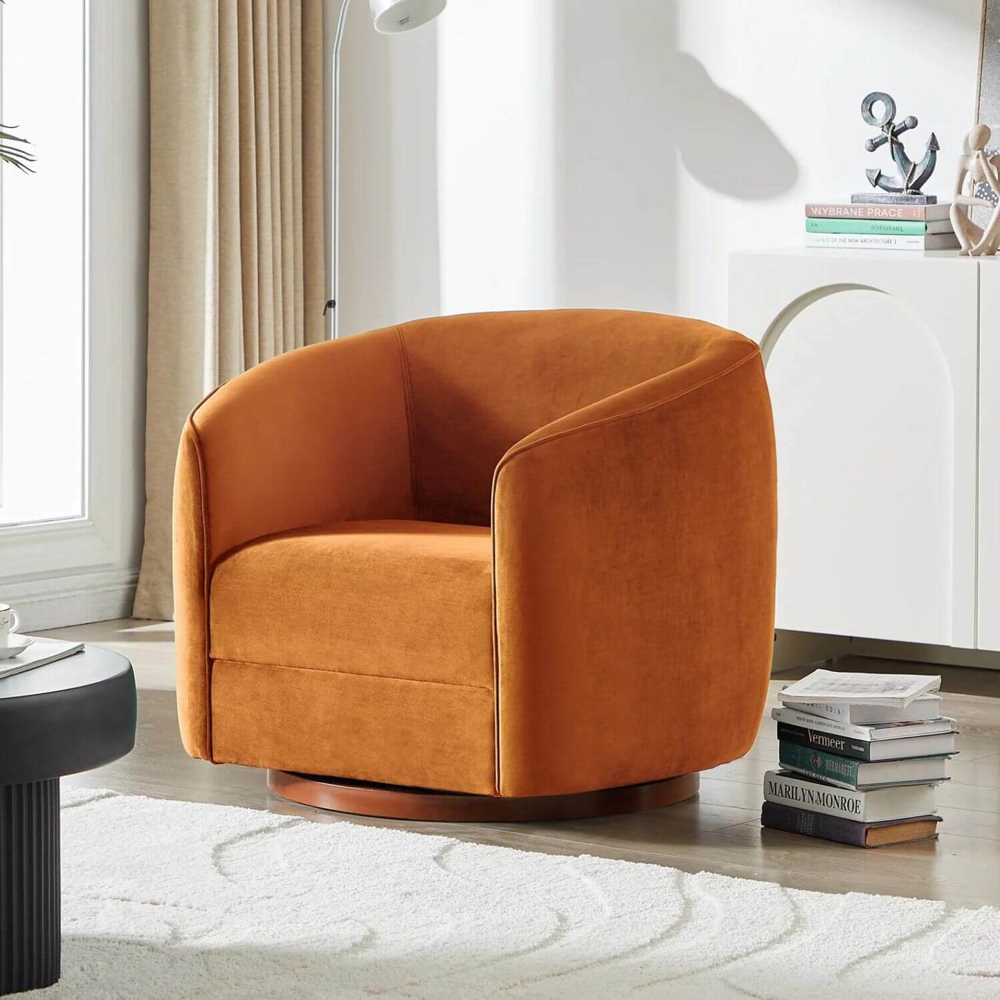 Ashcroft Elise Velvet Nursery Swivel Chair in Burnt Orange - Lifestyle