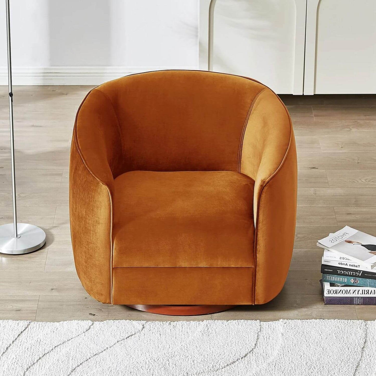 Ashcroft Elise Velvet Nursery Swivel Chair in Burnt Orange - Lifestyle