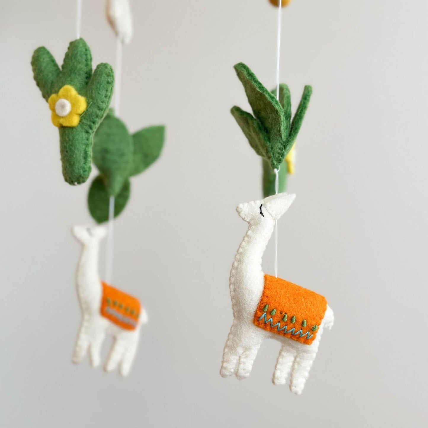 Close-up of Ganapati Crafts Co. Felt Baby Mobile - Llama