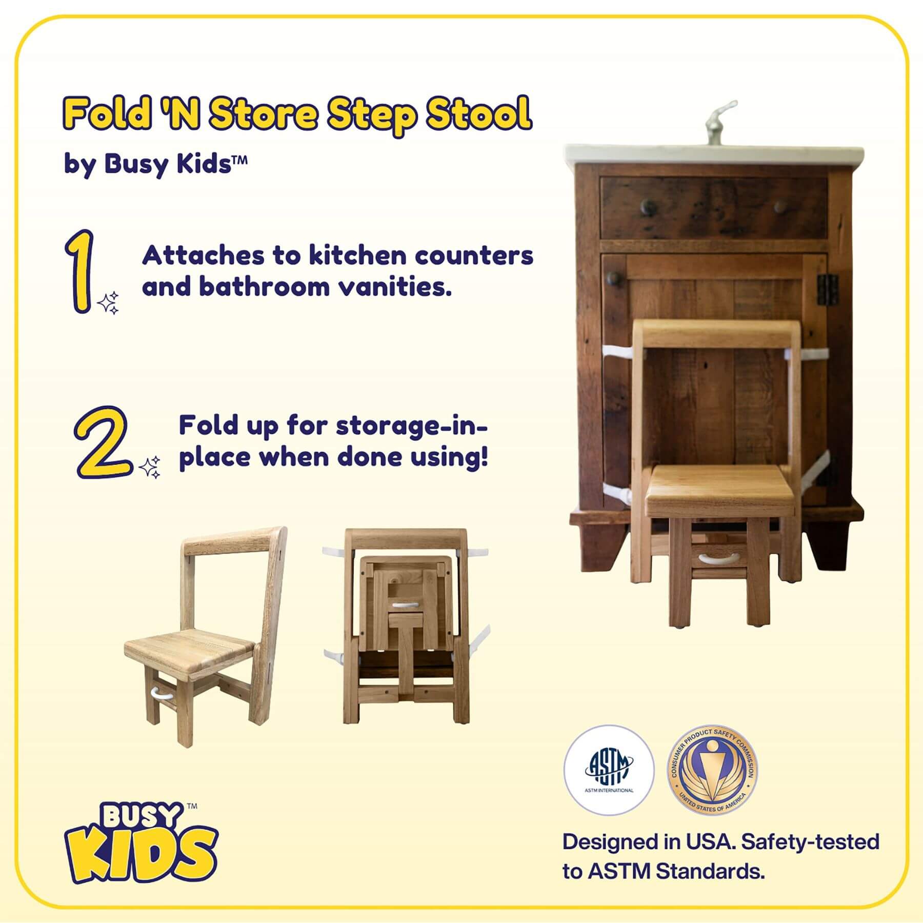 Busy Kids Fold 'N Store Step Stool Natural