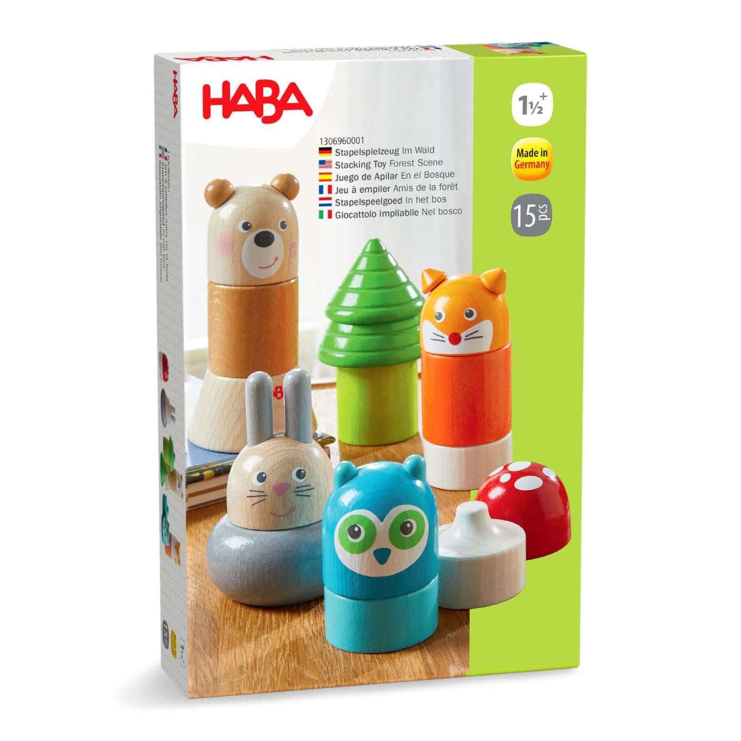 HABA toy packaging with colorful animal-shaped blocks on a white background